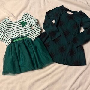 The Children's Place Green Striped & Dark Green Plaid Girls Dresses